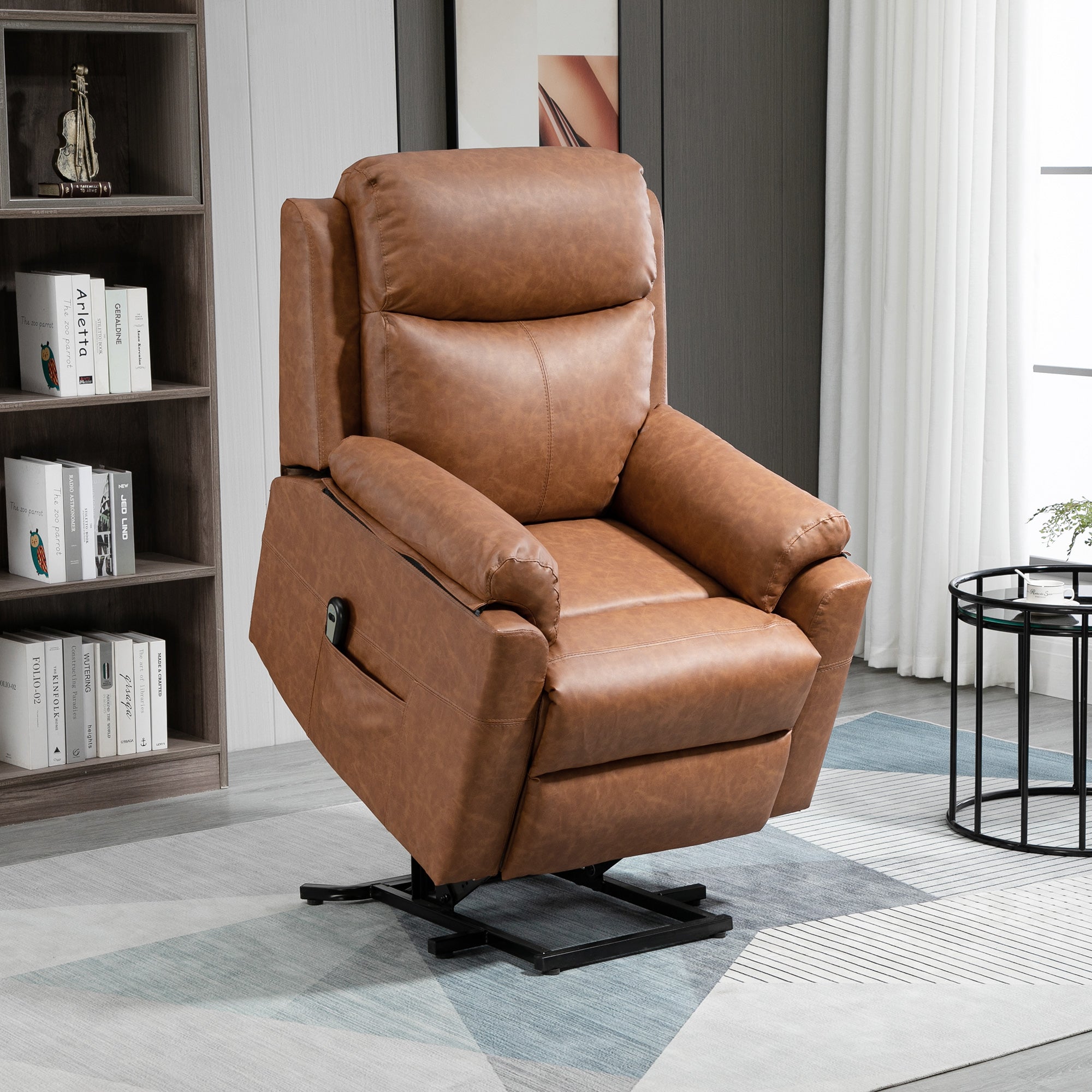 HOMCOM Faux Leather 70° Electric Riser Recliner Chair - Brown 