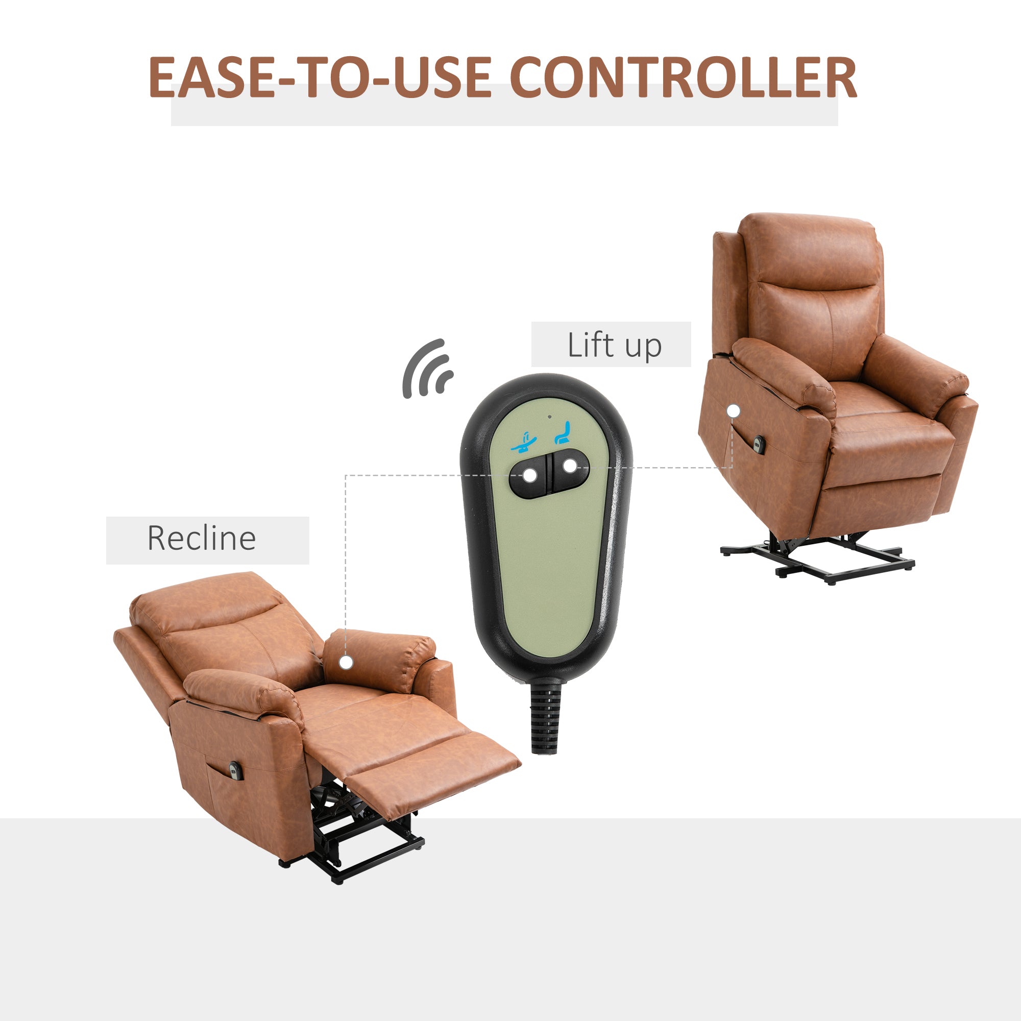 HOMCOM Faux Leather 70° Electric Riser Recliner Chair - Brown 