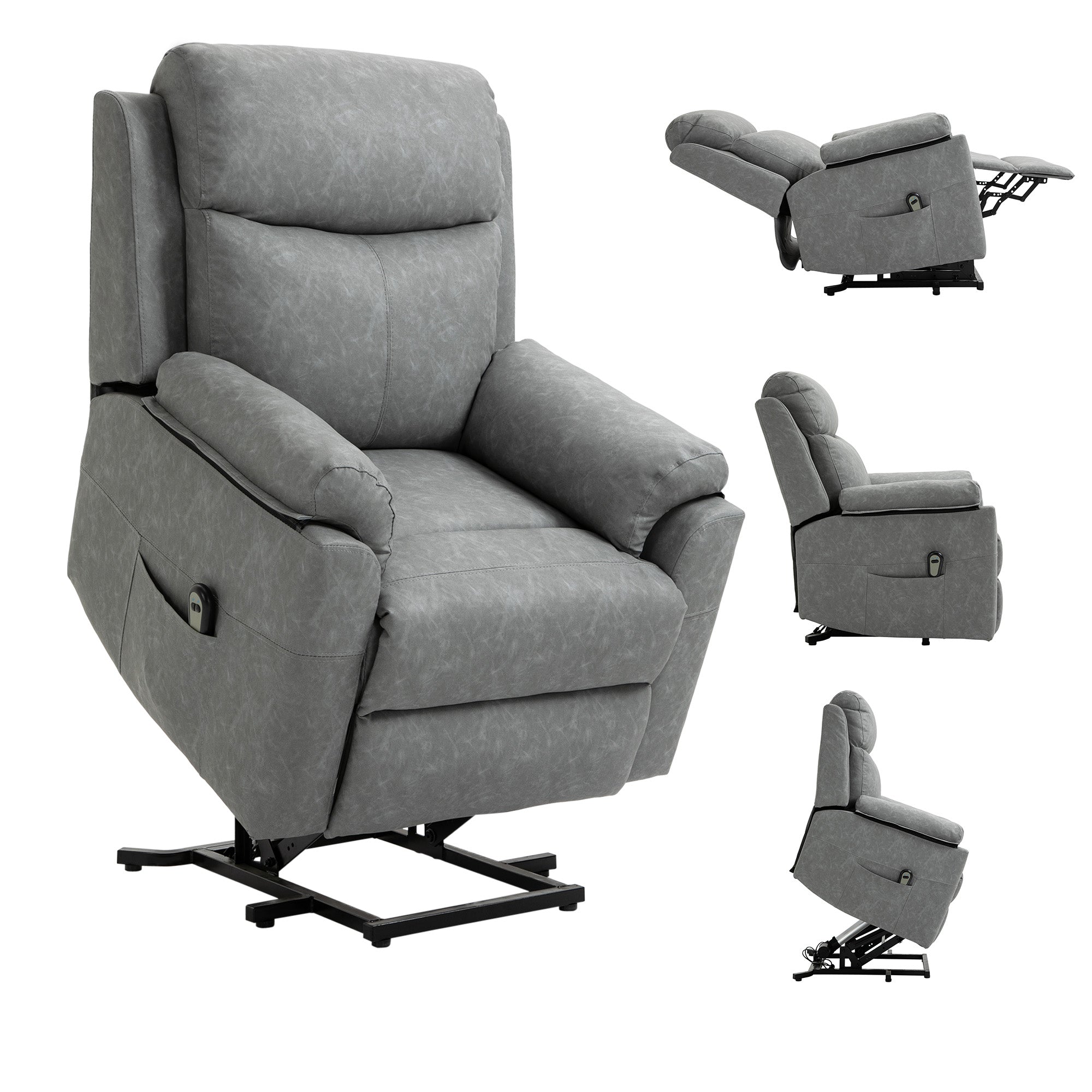 HOMCOM Faux Leather 70° Electric Riser Recliner Chair - Grey 