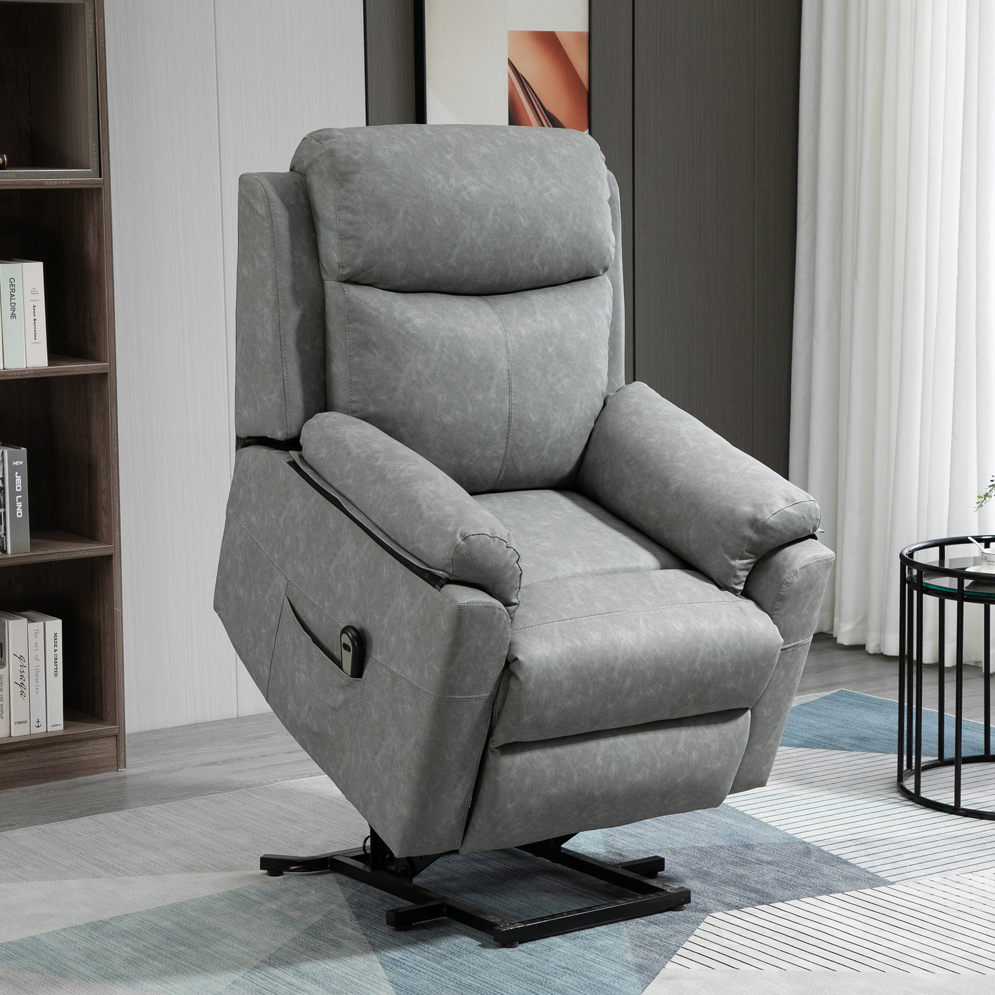 HOMCOM Faux Leather 70° Electric Riser Recliner Chair - Grey 