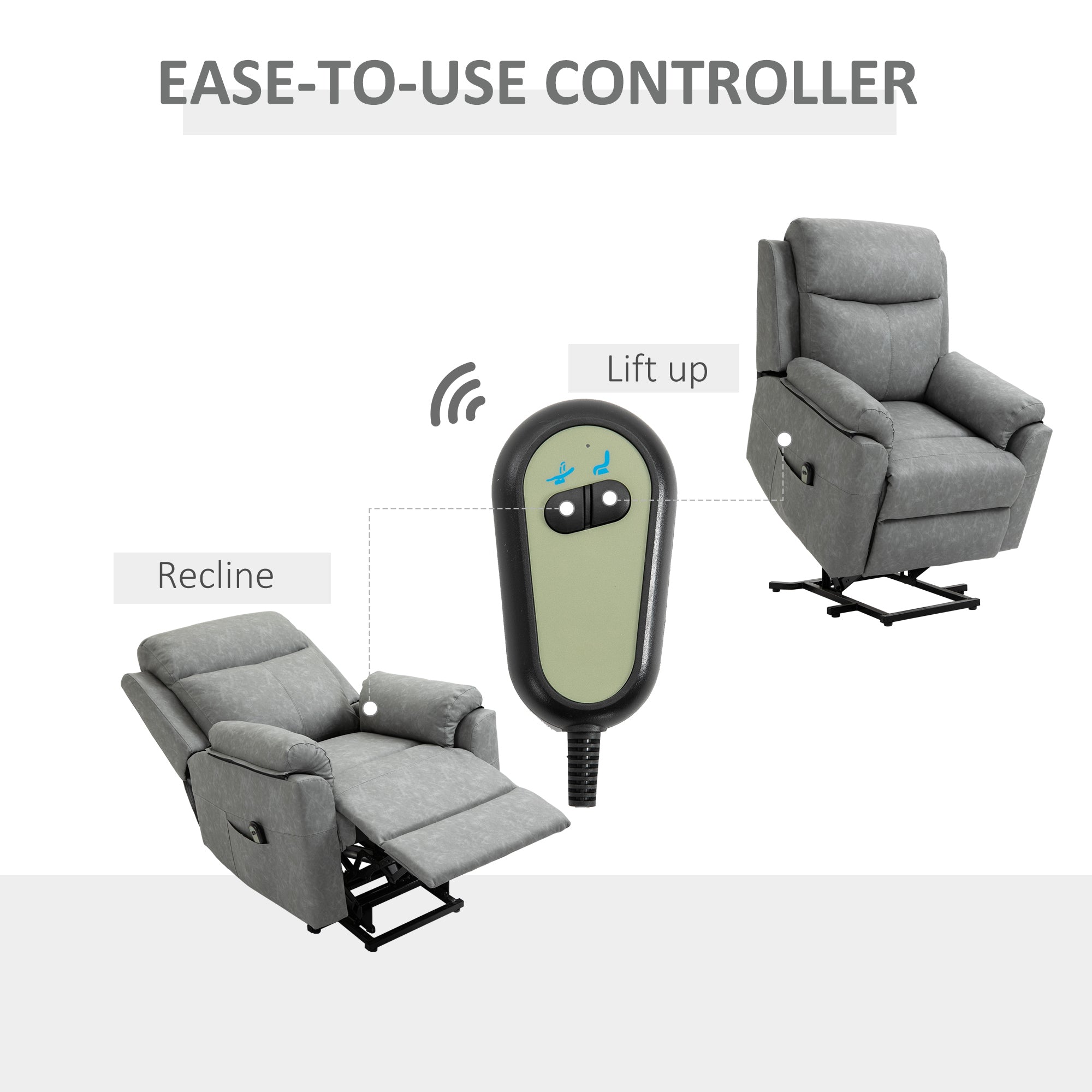 HOMCOM Faux Leather 70° Electric Riser Recliner Chair - Grey 