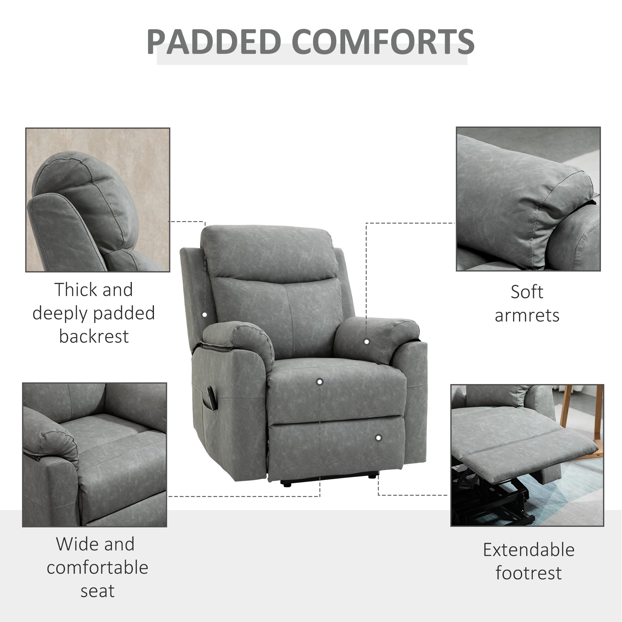 HOMCOM Faux Leather 70° Electric Riser Recliner Chair - Grey 