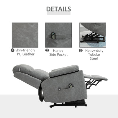 HOMCOM Faux Leather 70° Electric Riser Recliner Chair - Grey 