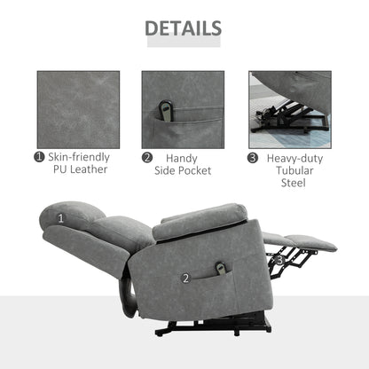 HOMCOM Faux Leather 70° Electric Riser Recliner Chair - Grey 