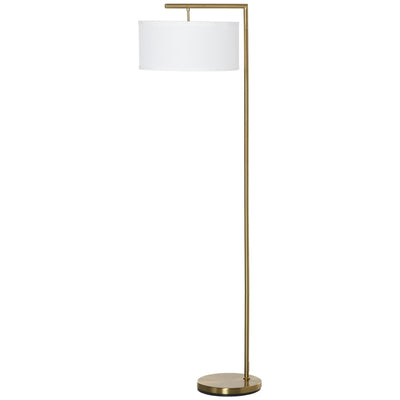HOMCOM Floor Lamp, Modern Standing Light with Linen Lampshade, Round Base for Living Room, Bedroom, Dining Room, 153cm, Gold and White 