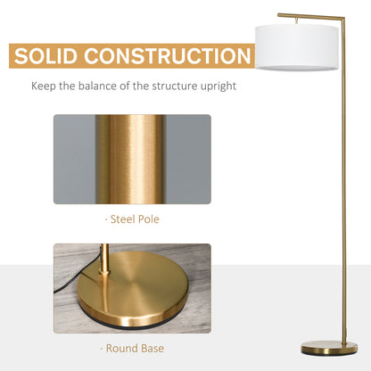 HOMCOM Floor Lamp, Modern Standing Light with Linen Lampshade, Round Base for Living Room, Bedroom, Dining Room, 153cm, Gold and White 