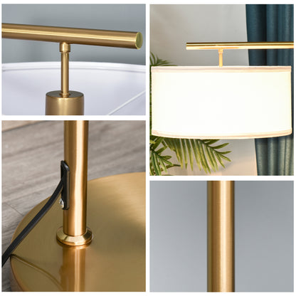 HOMCOM Floor Lamp, Modern Standing Light with Linen Lampshade, Round Base for Living Room, Bedroom, Dining Room, 153cm, Gold and White 