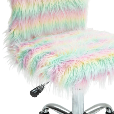 HOMCOM Fluffy Desk Chair, Armless Students Chair, Makeup Vanity Chair with Adjustable Height, Rolling Wheels for Home Study Bedroom, Unicorn Tone 