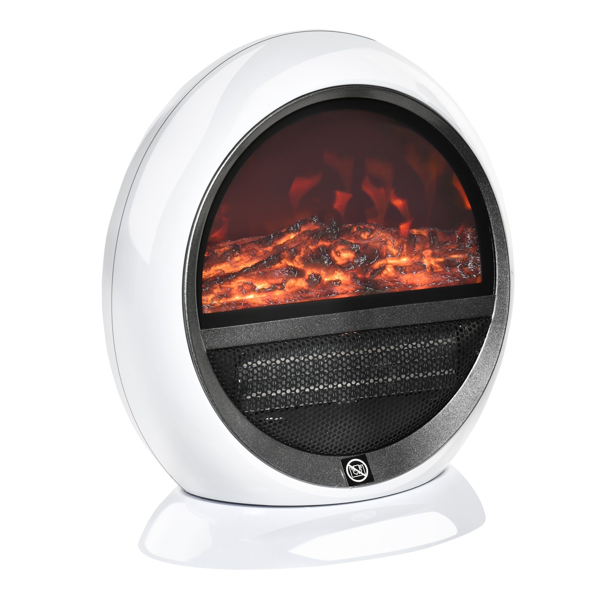 HOMCOM Freestanding Electric Fireplace Indoor Space Table Top Heater with Realistic Flame Effect, Rotatable Head, Overheating Protection, 1500W, White 