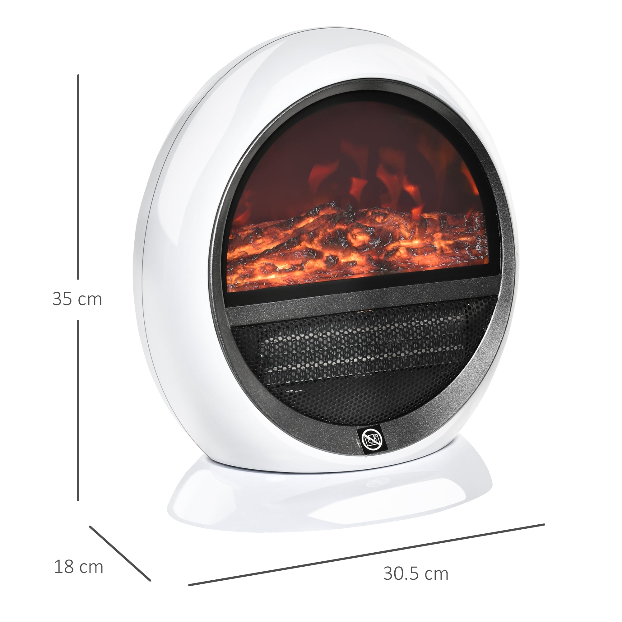 HOMCOM Freestanding Electric Fireplace Indoor Space Table Top Heater with Realistic Flame Effect, Rotatable Head, Overheating Protection, 1500W, White 