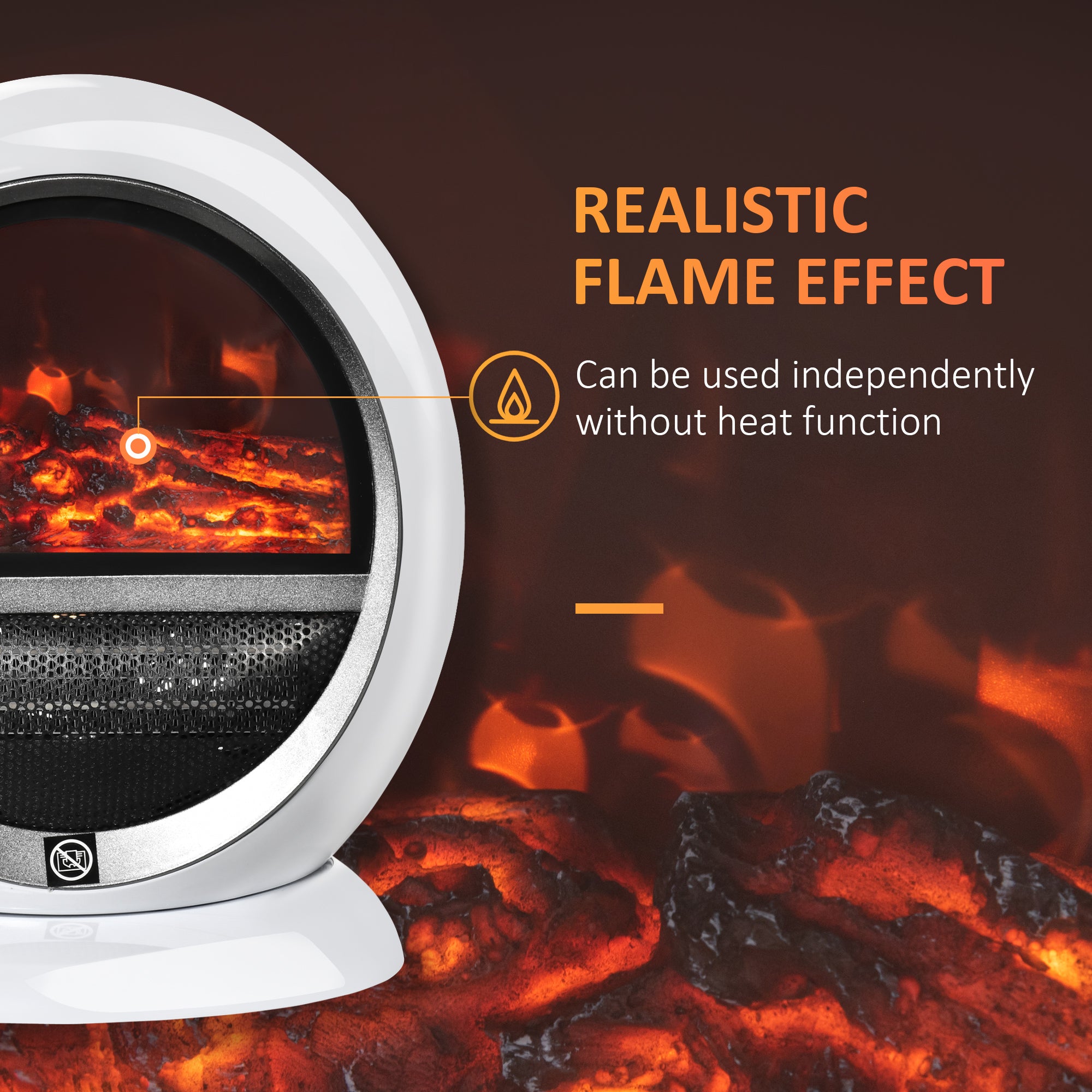 HOMCOM Freestanding Electric Fireplace Indoor Space Table Top Heater with Realistic Flame Effect, Rotatable Head, Overheating Protection, 1500W, White 