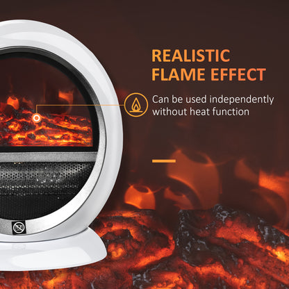 HOMCOM Freestanding Electric Fireplace Indoor Space Table Top Heater with Realistic Flame Effect, Rotatable Head, Overheating Protection, 1500W, White 