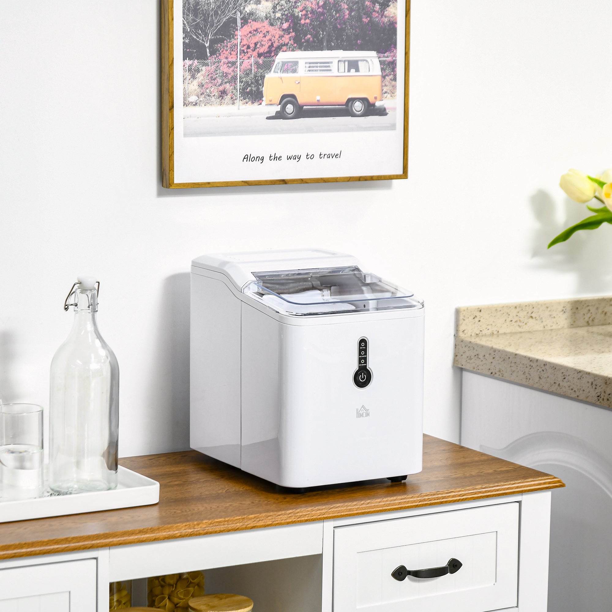 HOMCOM Ice Maker Machine, 1.5L Countertop Ice Cube Maker with Self-Cleaning, 9 Cubes Ready in 8 Mins, 12kg in 24 Hrs, No Plumbing with Basket, White 