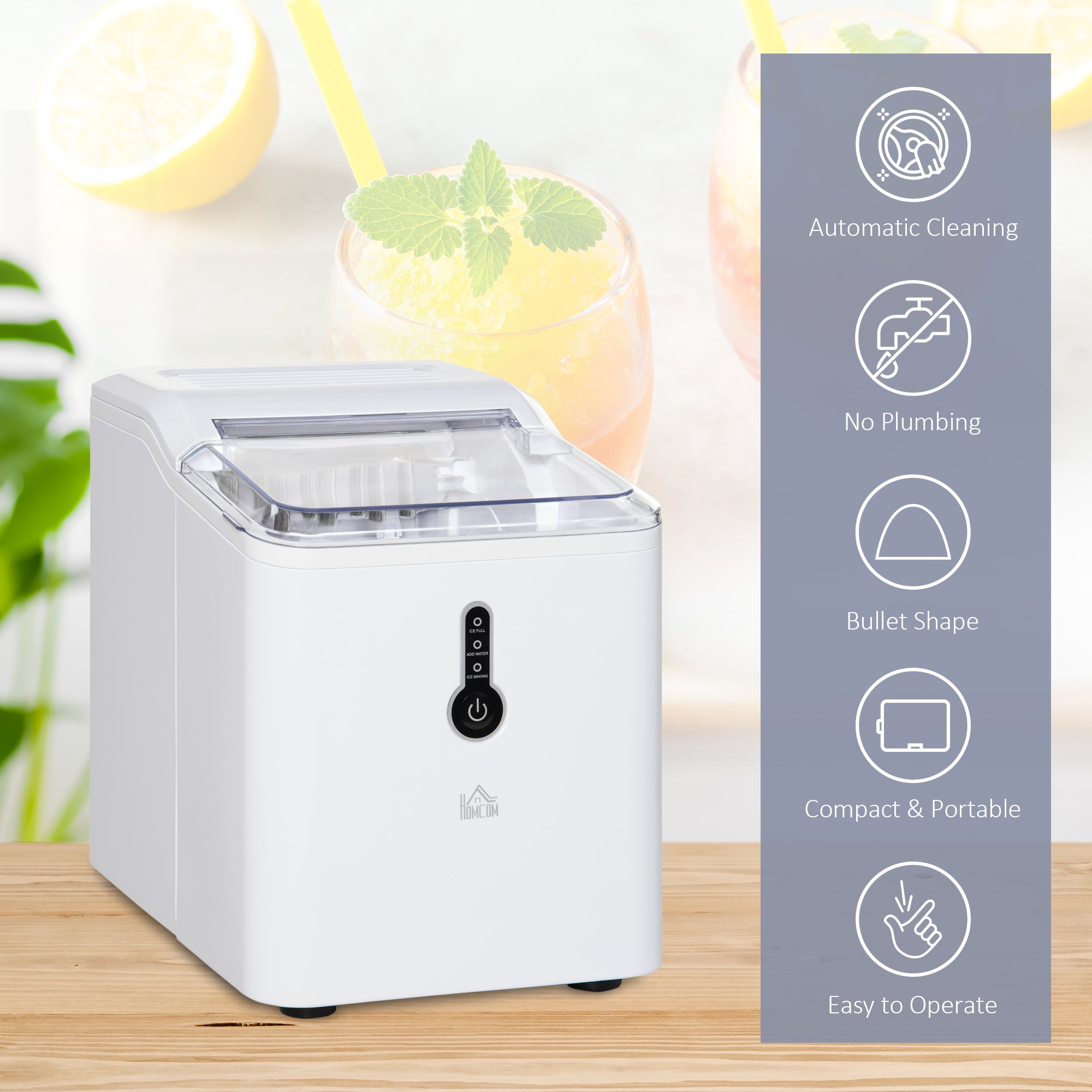 HOMCOM Ice Maker Machine, 1.5L Countertop Ice Cube Maker with Self-Cleaning, 9 Cubes Ready in 8 Mins, 12kg in 24 Hrs, No Plumbing with Basket, White 