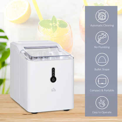 HOMCOM Ice Maker Machine, 1.5L Countertop Ice Cube Maker with Self-Cleaning, 9 Cubes Ready in 8 Mins, 12kg in 24 Hrs, No Plumbing with Basket, White 