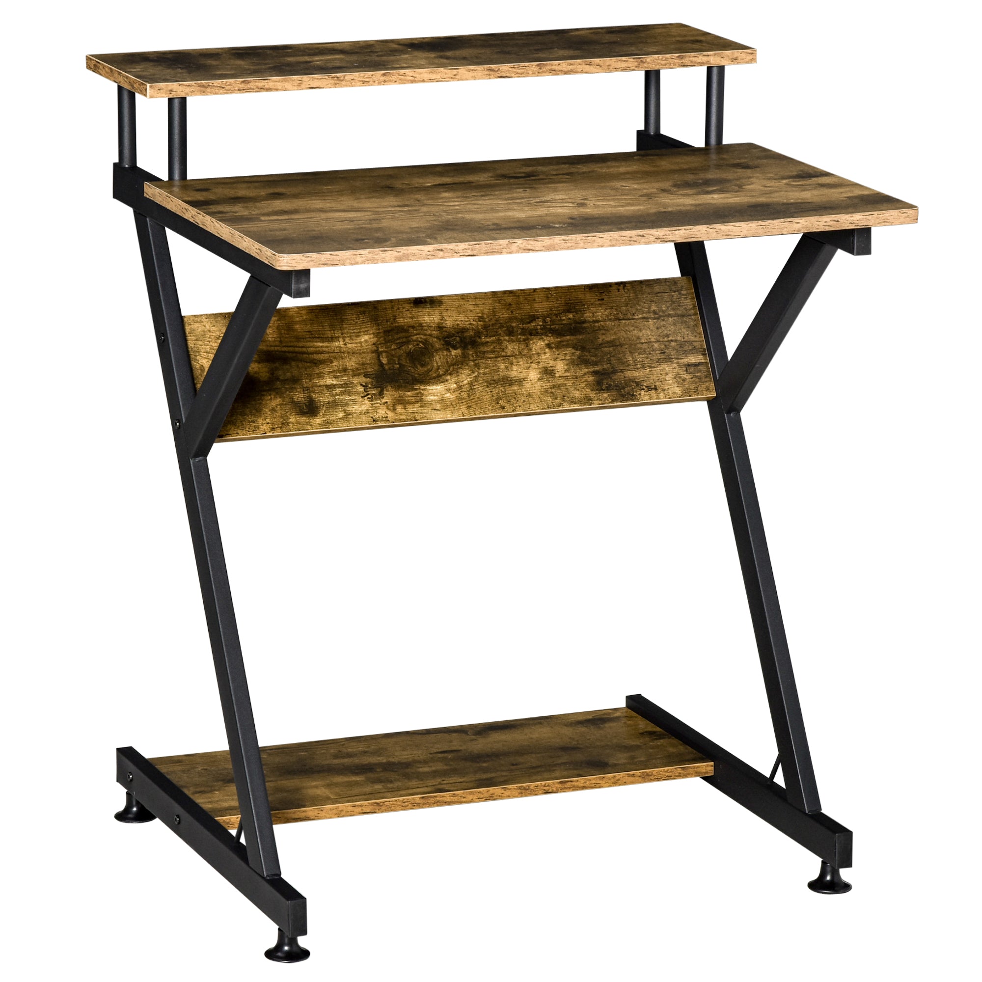 HOMCOM Industrial Computer Desk with Monitor Stand, 70 x 60cm Compact Desk for Small Spaces, Home Office Desk, Rustic Brown 