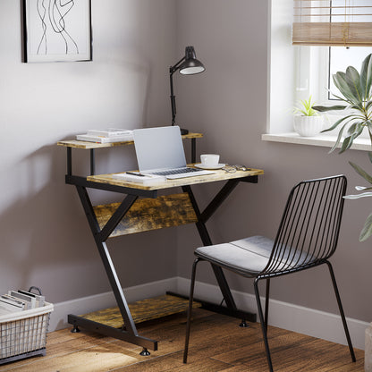 HOMCOM Industrial Computer Desk with Monitor Stand, 70 x 60cm Compact Desk for Small Spaces, Home Office Desk, Rustic Brown 