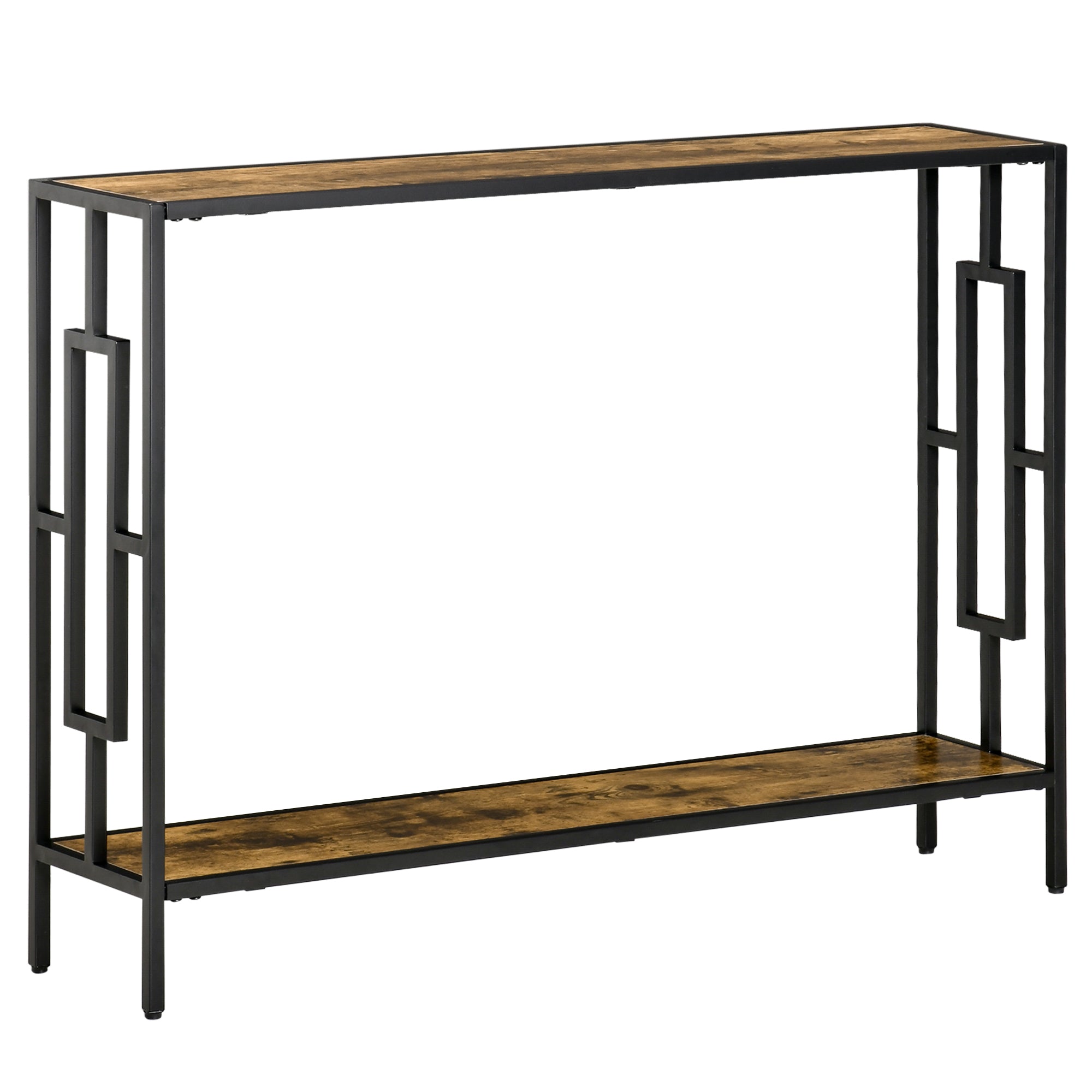 HOMCOM Industrial Console Table with Storage Shelf, Narrow Hallway Dressing Desk with Metal Frame for Living Room, Bedroom, Rustic Brown 