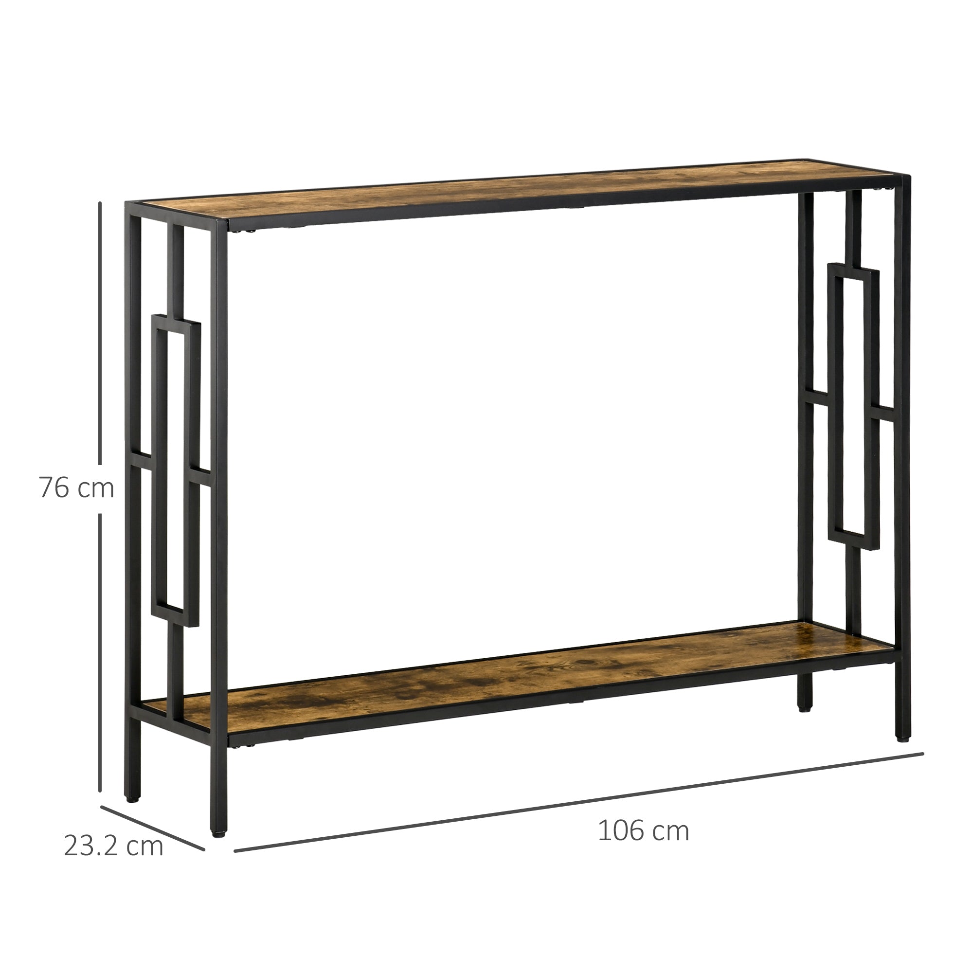 HOMCOM Industrial Console Table with Storage Shelf, Narrow Hallway Dressing Desk with Metal Frame for Living Room, Bedroom, Rustic Brown 