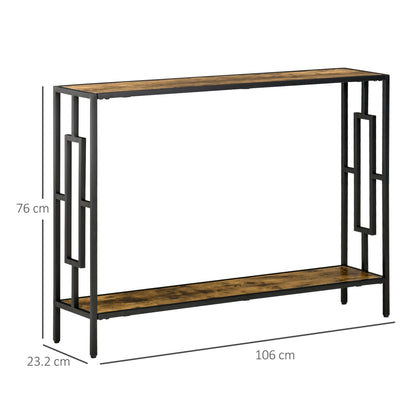 HOMCOM Industrial Console Table with Storage Shelf, Narrow Hallway Dressing Desk with Metal Frame for Living Room, Bedroom, Rustic Brown 