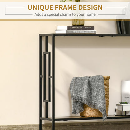 HOMCOM Industrial Console Table with Storage Shelf, Narrow Hallway Dressing Desk with Metal Frame for Living Room, Bedroom, Rustic Brown 