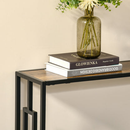 HOMCOM Industrial Console Table with Storage Shelf, Narrow Hallway Dressing Desk with Metal Frame for Living Room, Bedroom, Rustic Brown 