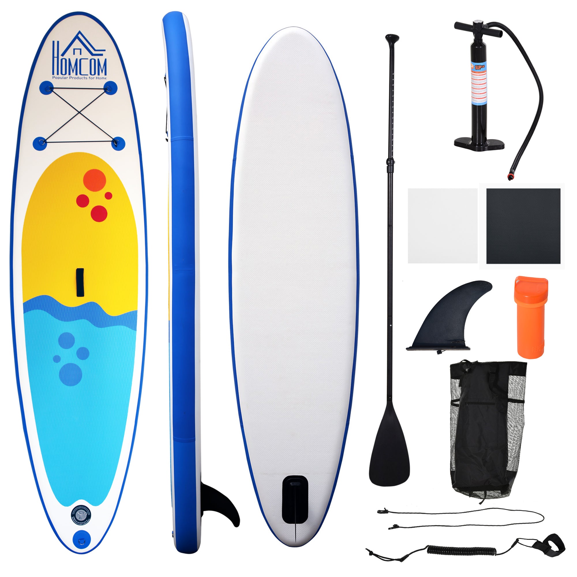 HOMCOM Inflatable Stand Up Paddle Board, 10' x 30" x 4", Non-Slip SUP, with ISUP Accessories, Hand Pump, 1 Fin, Adj Paddle, Backpack for Youth Adult Beginners/Experts 