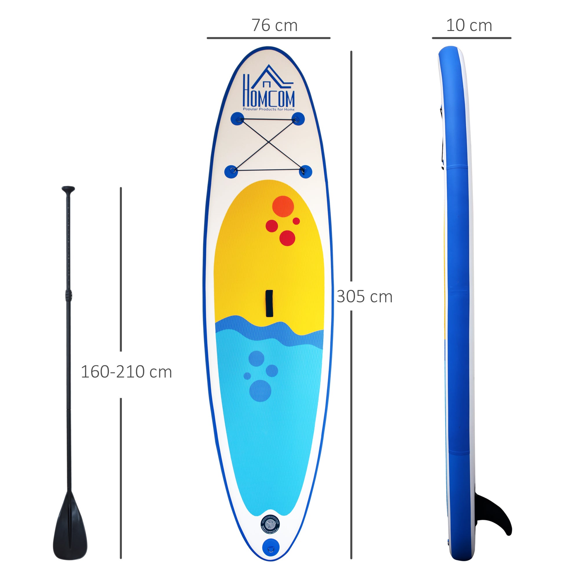 HOMCOM Inflatable Stand Up Paddle Board, 10' x 30" x 4", Non-Slip SUP, with ISUP Accessories, Hand Pump, 1 Fin, Adj Paddle, Backpack for Youth Adult Beginners/Experts 
