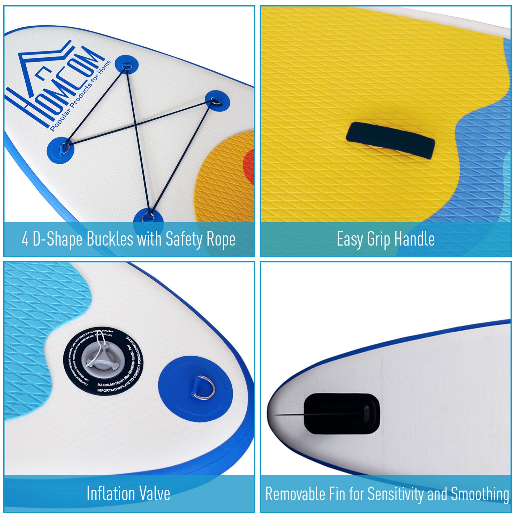HOMCOM Inflatable Stand Up Paddle Board, 10' x 30" x 4", Non-Slip SUP, with ISUP Accessories, Hand Pump, 1 Fin, Adj Paddle, Backpack for Youth Adult Beginners/Experts 