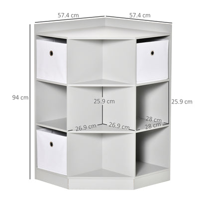 HOMCOM Kids Bookcase, 3 Tier Toy Organiser Storage Unit BookShelf with 3 Non-woven Fabric Drawers, Anti-tip Device, for Bedroom, Children's Room, Playroom, Grey 