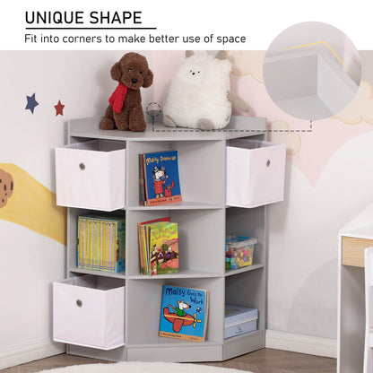HOMCOM Kids Bookcase, 3 Tier Toy Organiser Storage Unit BookShelf with 3 Non-woven Fabric Drawers, Anti-tip Device, for Bedroom, Children's Room, Playroom, Grey 