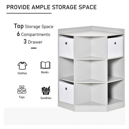 HOMCOM Kids Bookcase, 3 Tier Toy Organiser Storage Unit BookShelf with 3 Non-woven Fabric Drawers, Anti-tip Device, for Bedroom, Children's Room, Playroom, Grey 