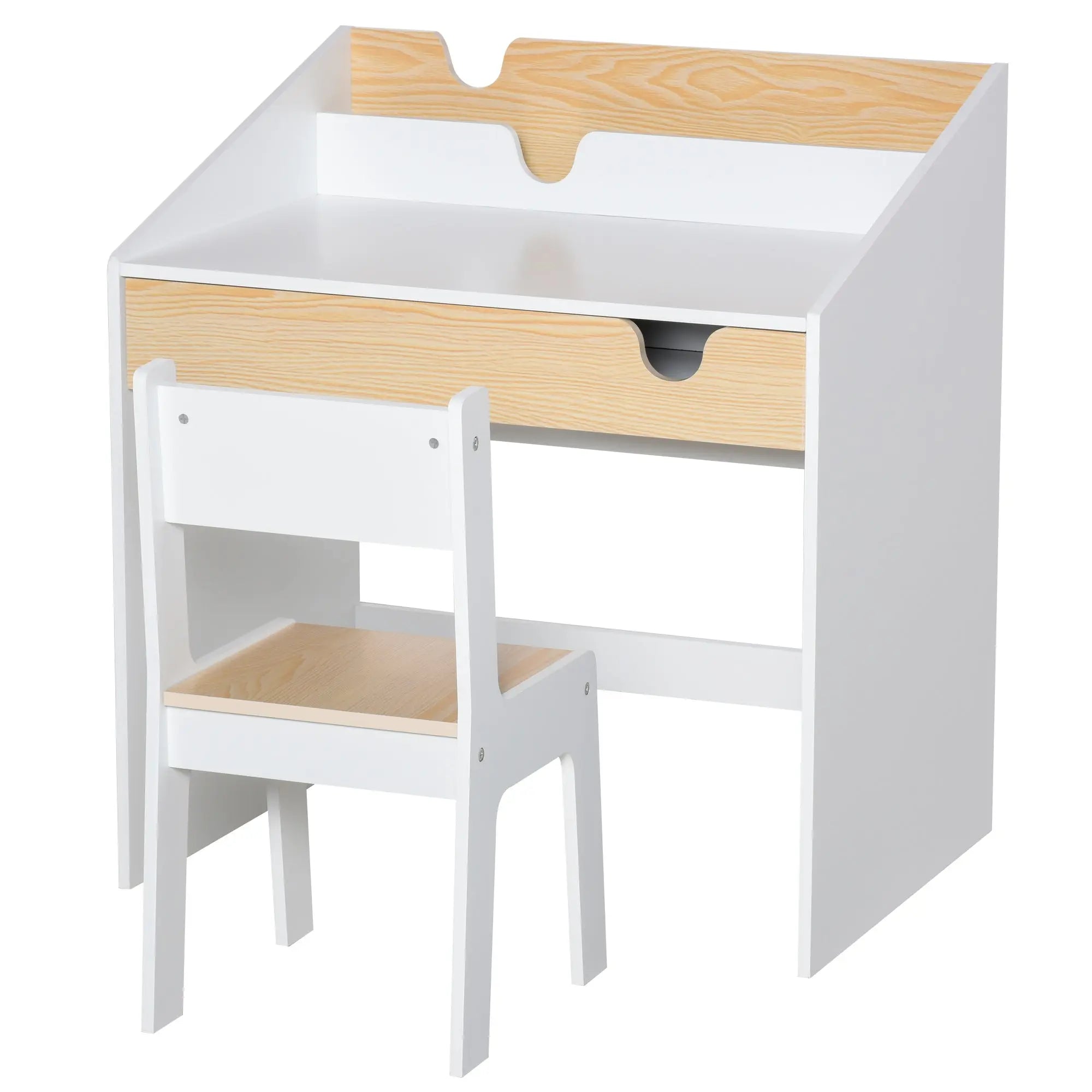 HOMCOM Kids Desk and Chair Set 2 Pieces Children Study Table with Storage Pull-Out Drawer Bookshelf for 3-6 Years Writing, Reading, Drawing 