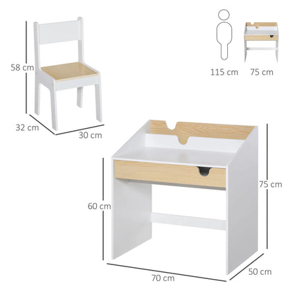 HOMCOM Kids Desk and Chair Set 2 Pieces Children Study Table with Storage Pull-Out Drawer Bookshelf for 3-6 Years Writing, Reading, Drawing 