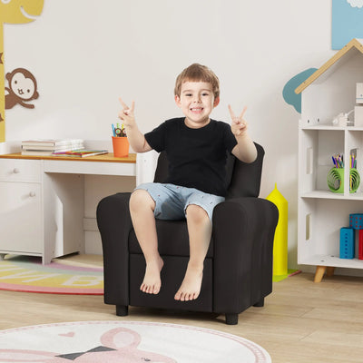 HOMCOM Kids Recliner Chair, PU Leather with Adjustable Backrest, Footrest, Padded Headrest, Black 