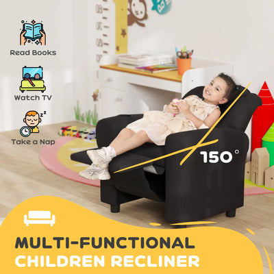 HOMCOM Kids Recliner Chair, PU Leather with Adjustable Backrest, Footrest, Padded Headrest, Black 
