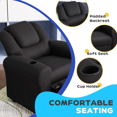 HOMCOM Kids Recliner Chair, PU Leather with Adjustable Backrest, Footrest, Padded Headrest, Black 