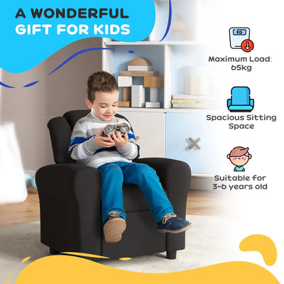 HOMCOM Kids Recliner Chair, PU Leather with Adjustable Backrest, Footrest, Padded Headrest, Black 