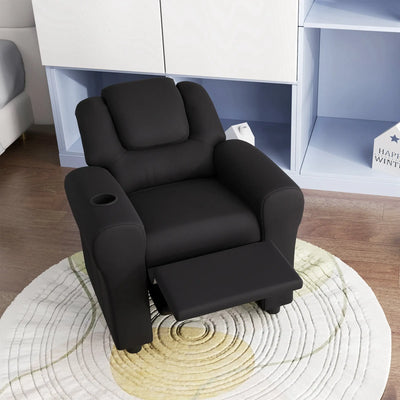 HOMCOM Kids Recliner Chair, PU Leather with Adjustable Backrest, Footrest, Padded Headrest, Black 