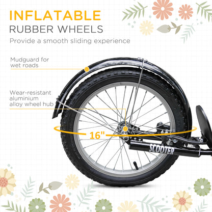 HOMCOM Kids Scooter, Kick Stunt Scooter with Adjustable Handlebar, Dual Brakes, Basket, Cupholder, Mudguard, 16" Inflatable Rubber Wheels, for 5-12 years, Orange 