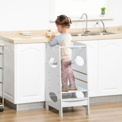 HOMCOM Kids Step Stool Toddler Kitchen Stool Tower with Adjustable Standing Platform, Grey 