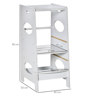 HOMCOM Kids Step Stool Toddler Kitchen Stool Tower with Adjustable Standing Platform, Grey 