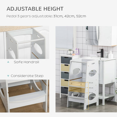 HOMCOM Kids Step Stool Toddler Kitchen Stool Tower with Adjustable Standing Platform, Grey 