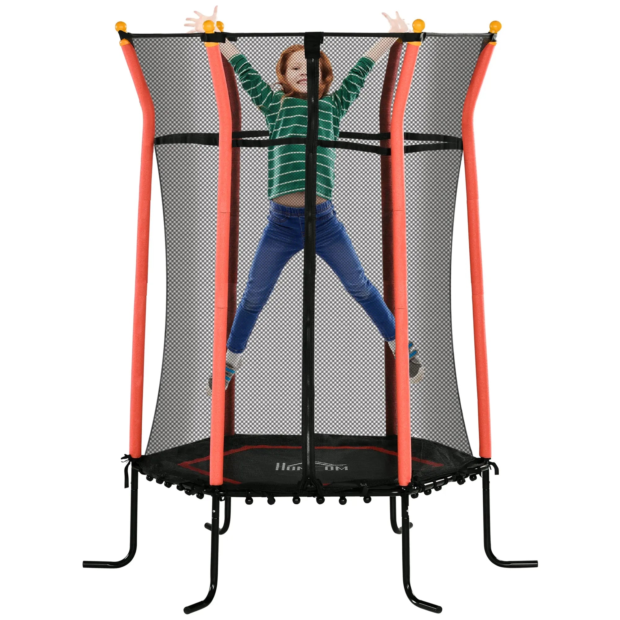 HOMCOM Kids Trampoline Mini Bouncer with Enclosure Safety Net For Ages 3-10 Years - Red 