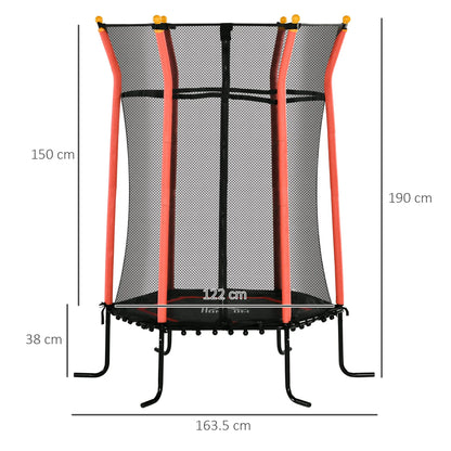 HOMCOM Kids Trampoline Mini Bouncer with Enclosure Safety Net For Ages 3-10 Years - Red 