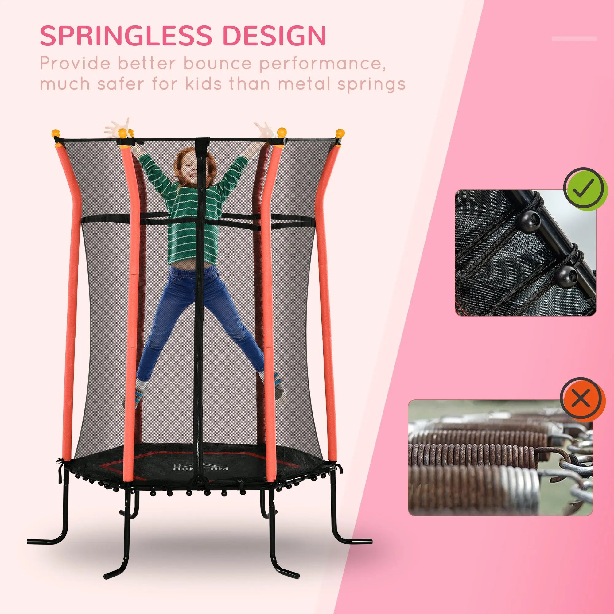 HOMCOM Kids Trampoline Mini Bouncer with Enclosure Safety Net For Ages 3-10 Years - Red 