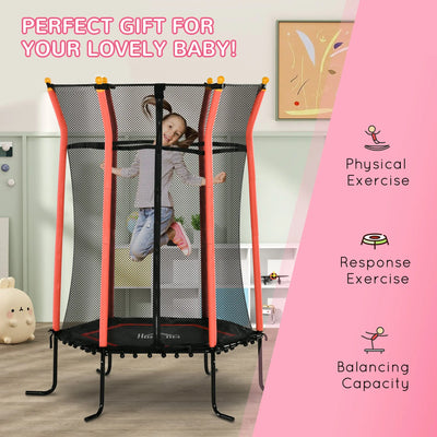 HOMCOM Kids Trampoline Mini Bouncer with Enclosure Safety Net For Ages 3-10 Years - Red 