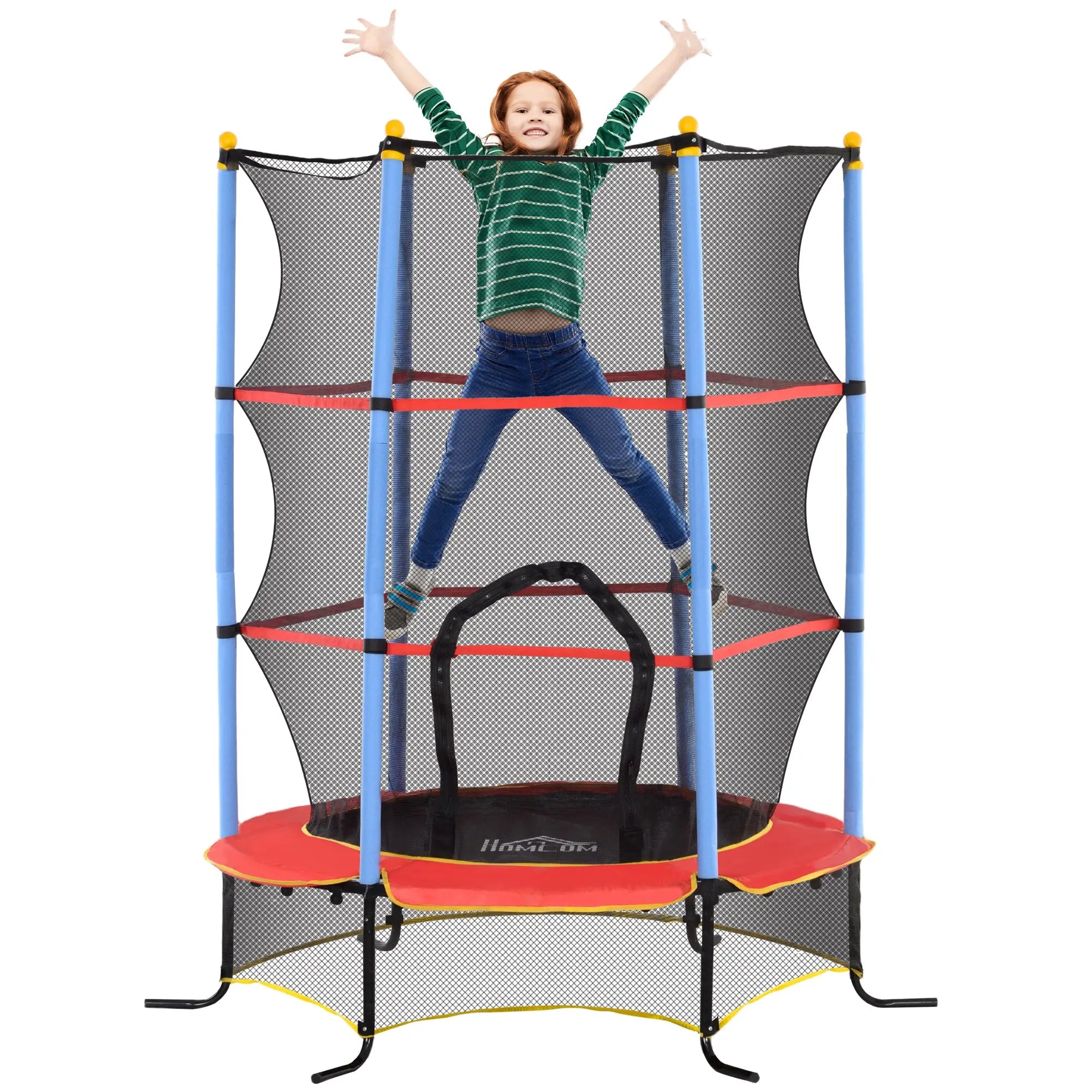 HOMCOM Kids Trampoline, with Safety Net, for Ages 3-10 Years 