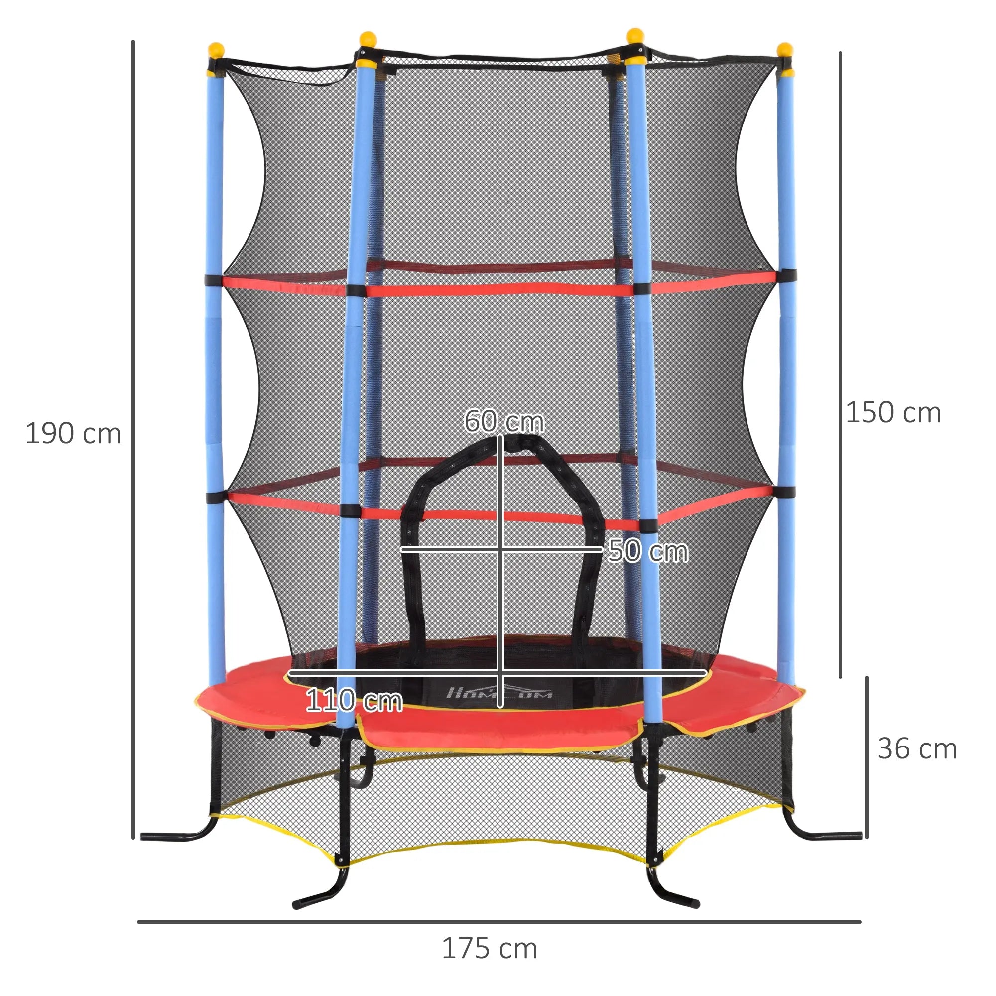 HOMCOM Kids Trampoline, with Safety Net, for Ages 3-10 Years 