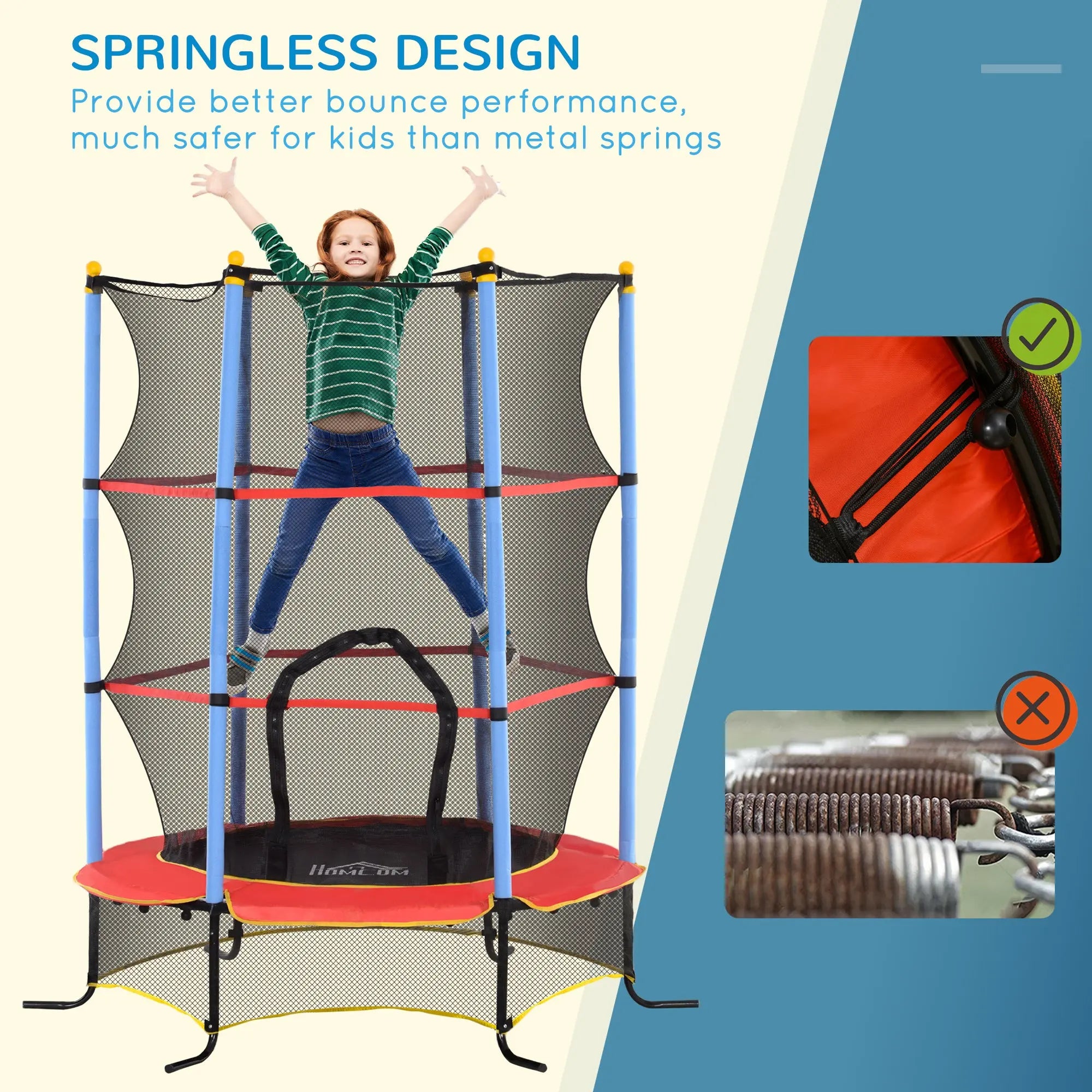 HOMCOM Kids Trampoline, with Safety Net, for Ages 3-10 Years 